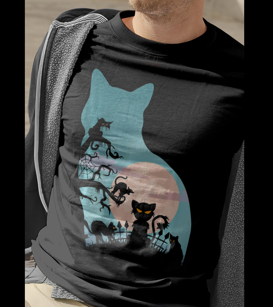 Scary Cat Lovers Halloween Creepy Moonlit T-Shirt