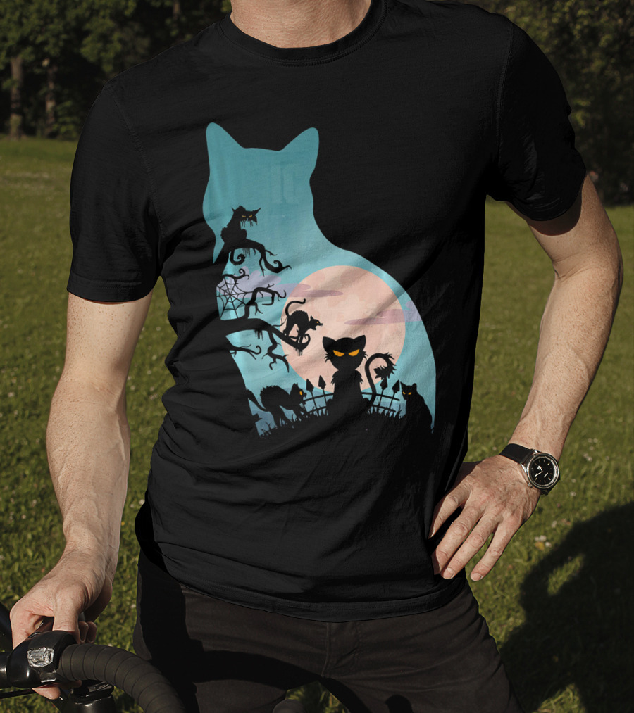 Scary Cat Lovers Halloween Creepy Moonlit T-Shirt