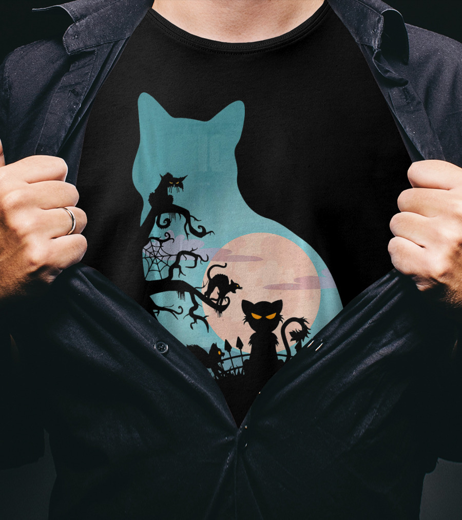 Scary Cat Lovers Halloween Creepy Moonlit T-Shirt
