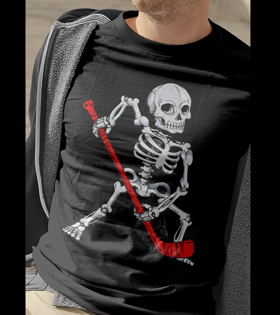 Skeleton Hockey Skeleton With Red Hockey Stick T-Shirt
