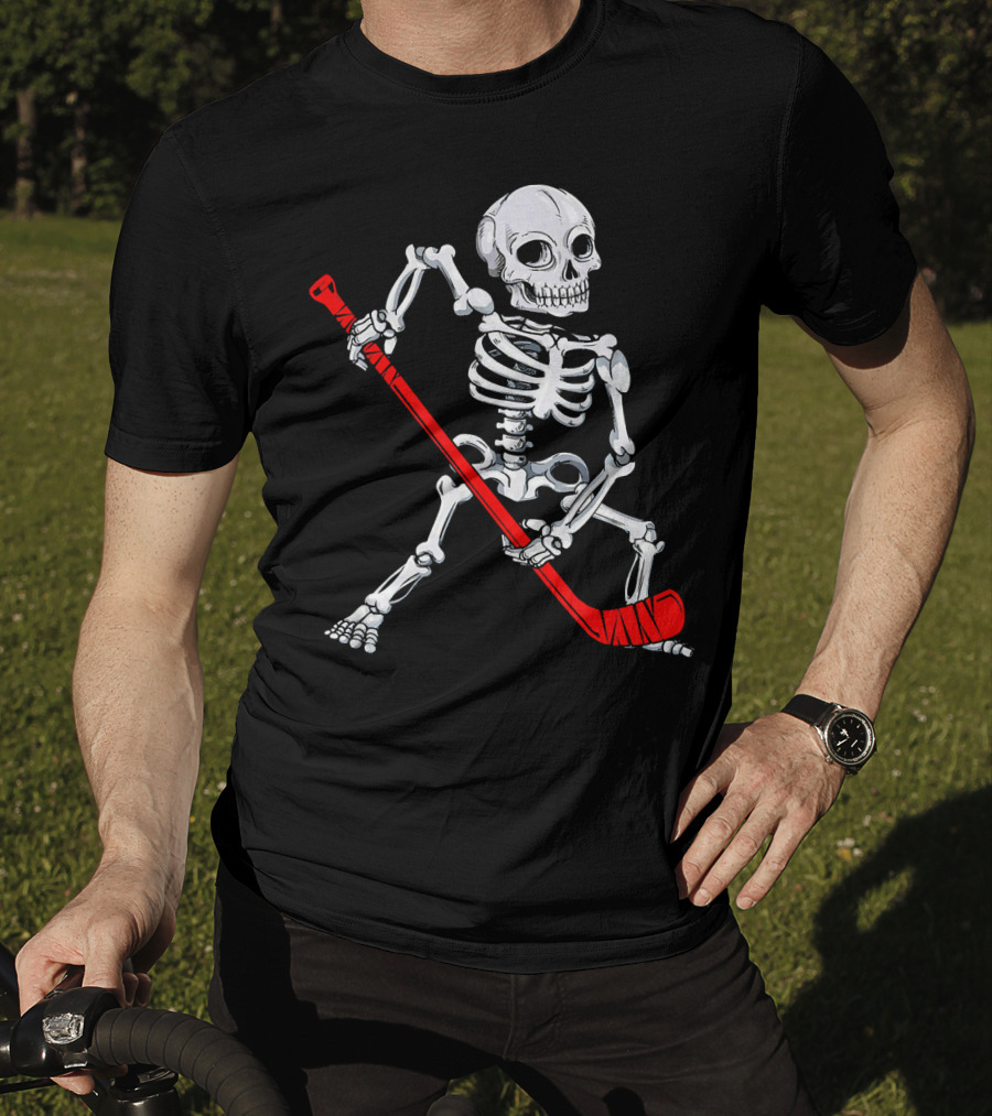 Skeleton Hockey Skeleton With Red Hockey Stick T-Shirt