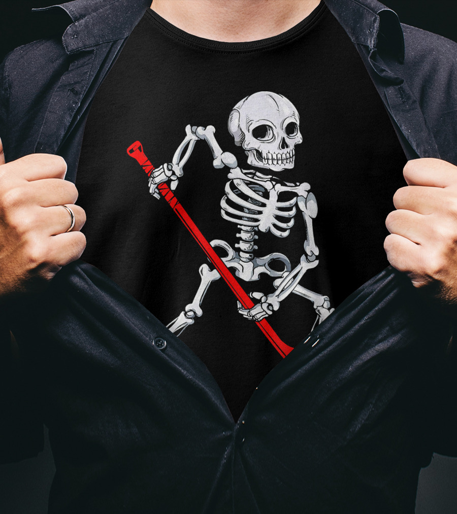 Skeleton Hockey Skeleton With Red Hockey Stick T-Shirt