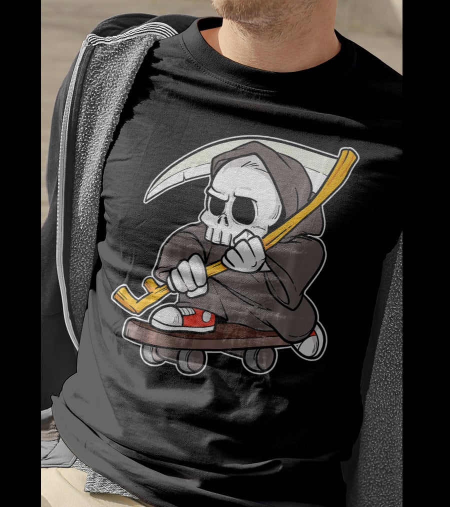Funny Grim Reaper Skater Skateboard Reaper Skate Or Die T-Shirt