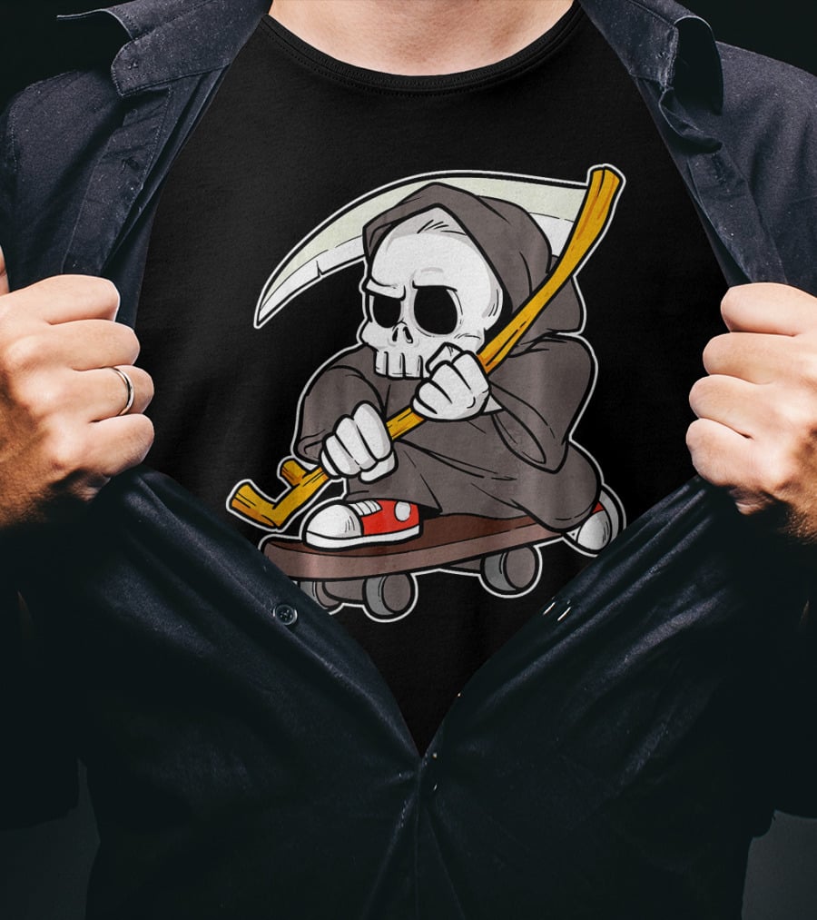 Funny Grim Reaper Skater Skateboard Reaper Skate Or Die T-Shirt