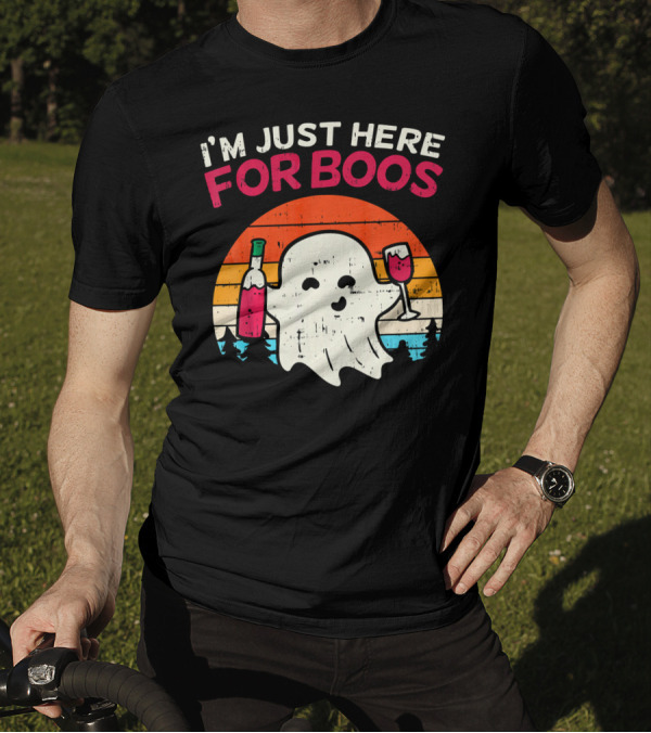 I'm Just Here For Boos Retro Ghost Wine Vintage T-Shirt