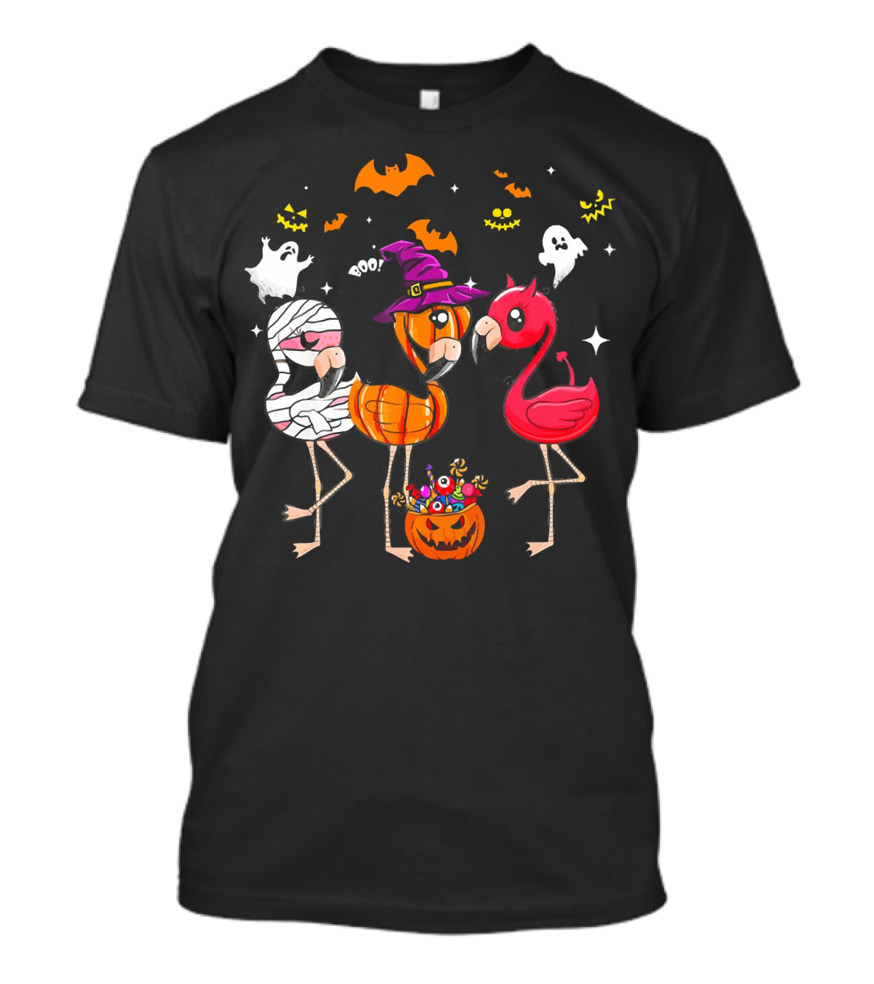 Funny Flamingo Halloween Costume Trio Mummy Witch Boo T-Shirt