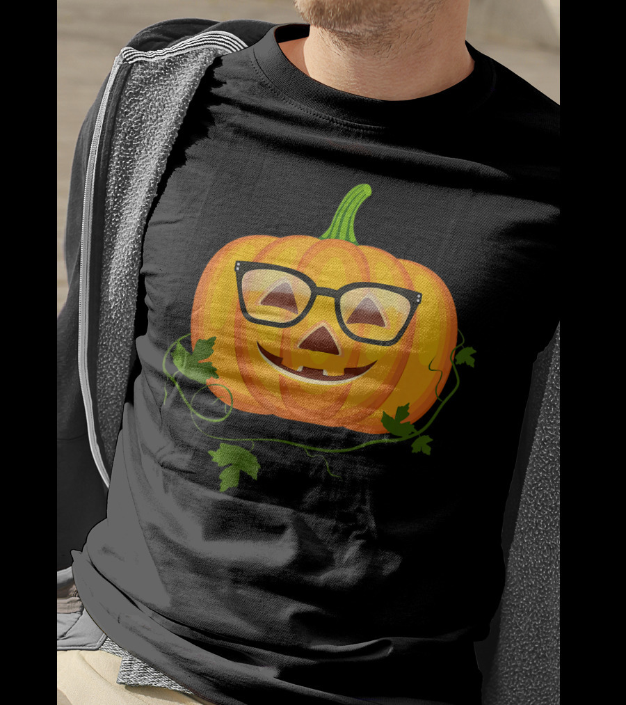 Nerdy Glasses Pumpkin Emoji With Vines T-Shirt