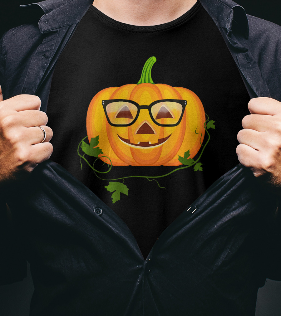 Nerdy Glasses Pumpkin Emoji With Vines T-Shirt