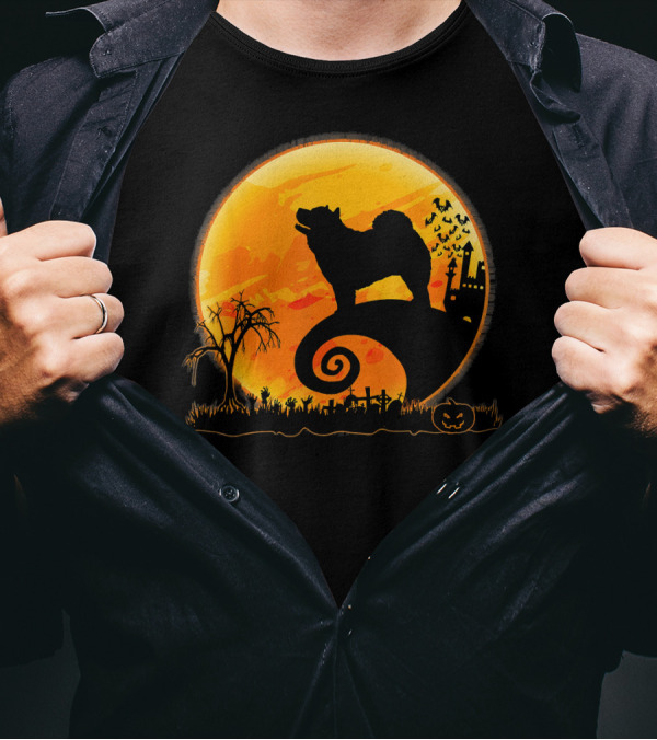 Chow Chow Dog Halloween Moon Silhouette Jack-O'-Lantern T-Shirt