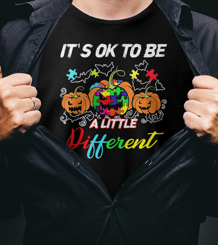 IT'S OK TO BE A LITTLE DIFFERENT Halloween Autism Pumpkin Puzzles T-Shirt
