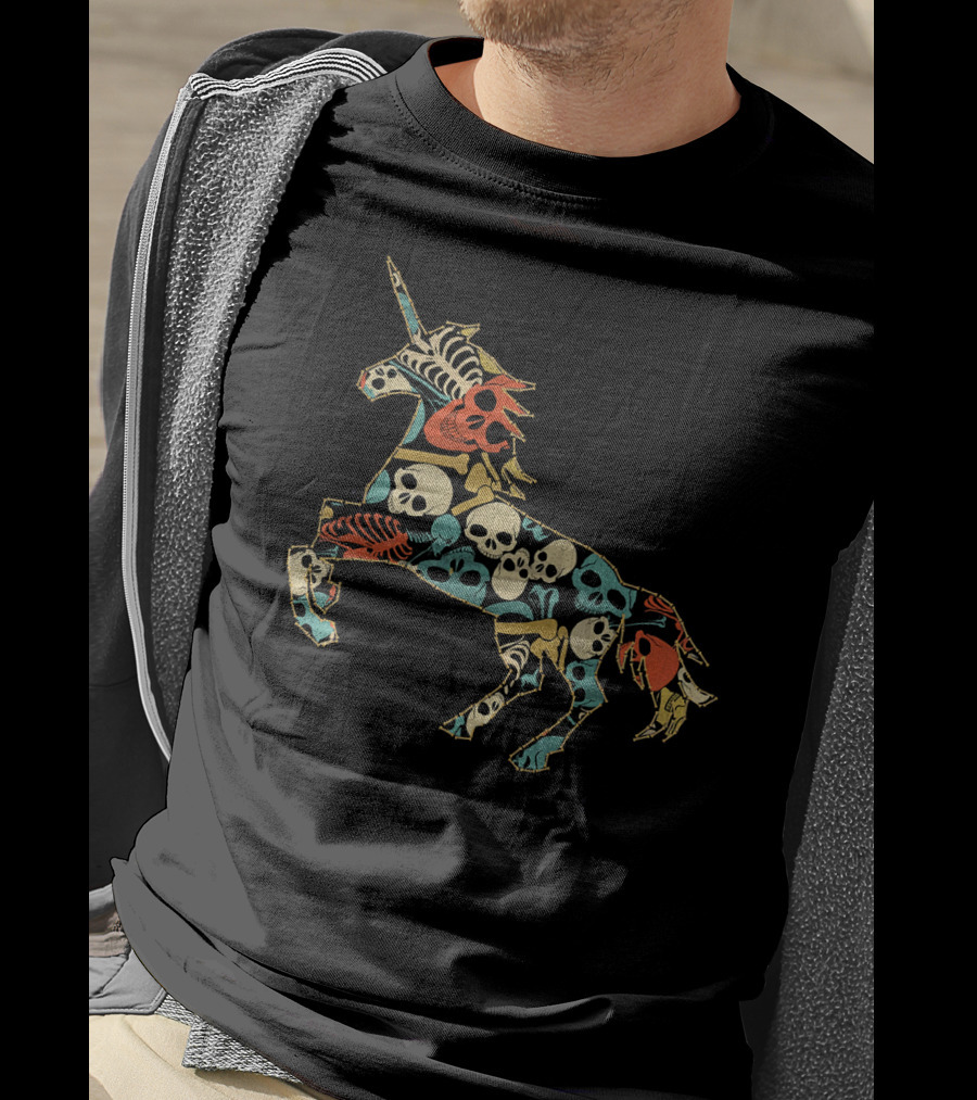 Zombie Unicorn Skull Colorful Halloween T-Shirt