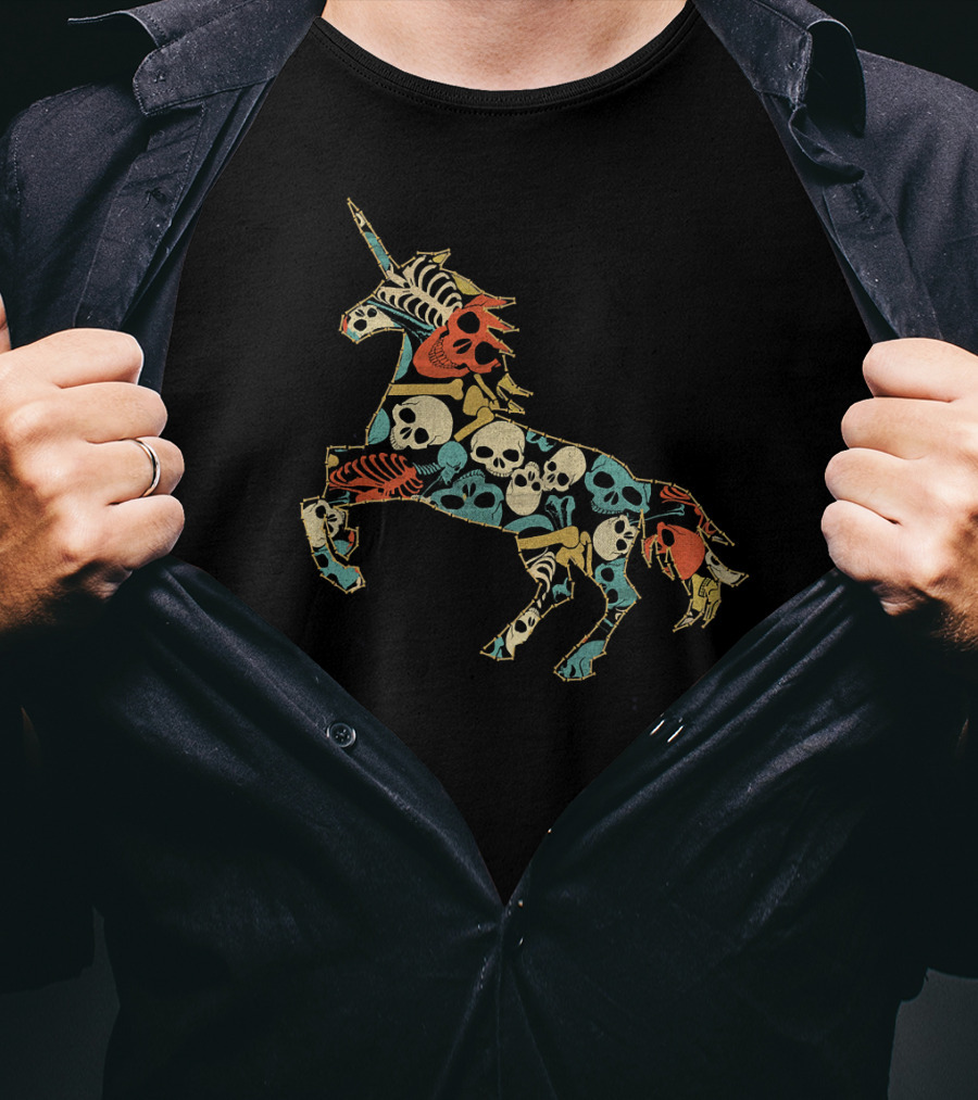 Zombie Unicorn Skull Colorful Halloween T-Shirt