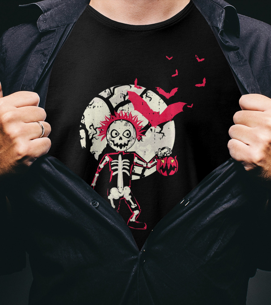 Zombie Skeleton Moon Bats Pumpkin Cool T-Shirt