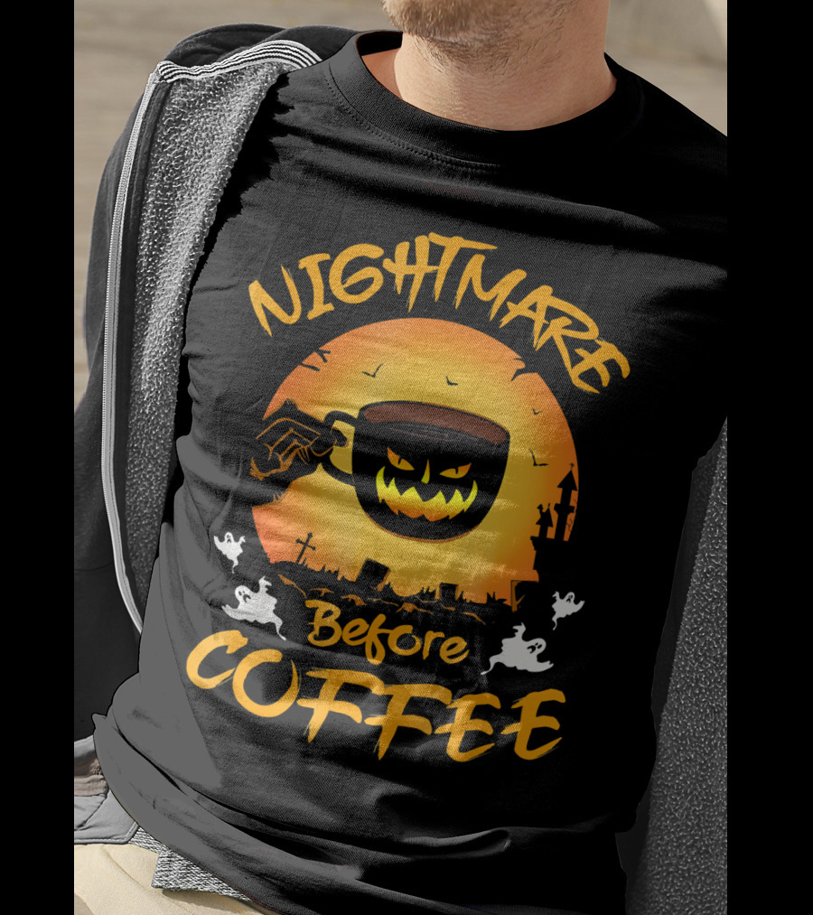 Nightmare Before Coffee Halloween Mug And Ghosts Spooky T-Shirt