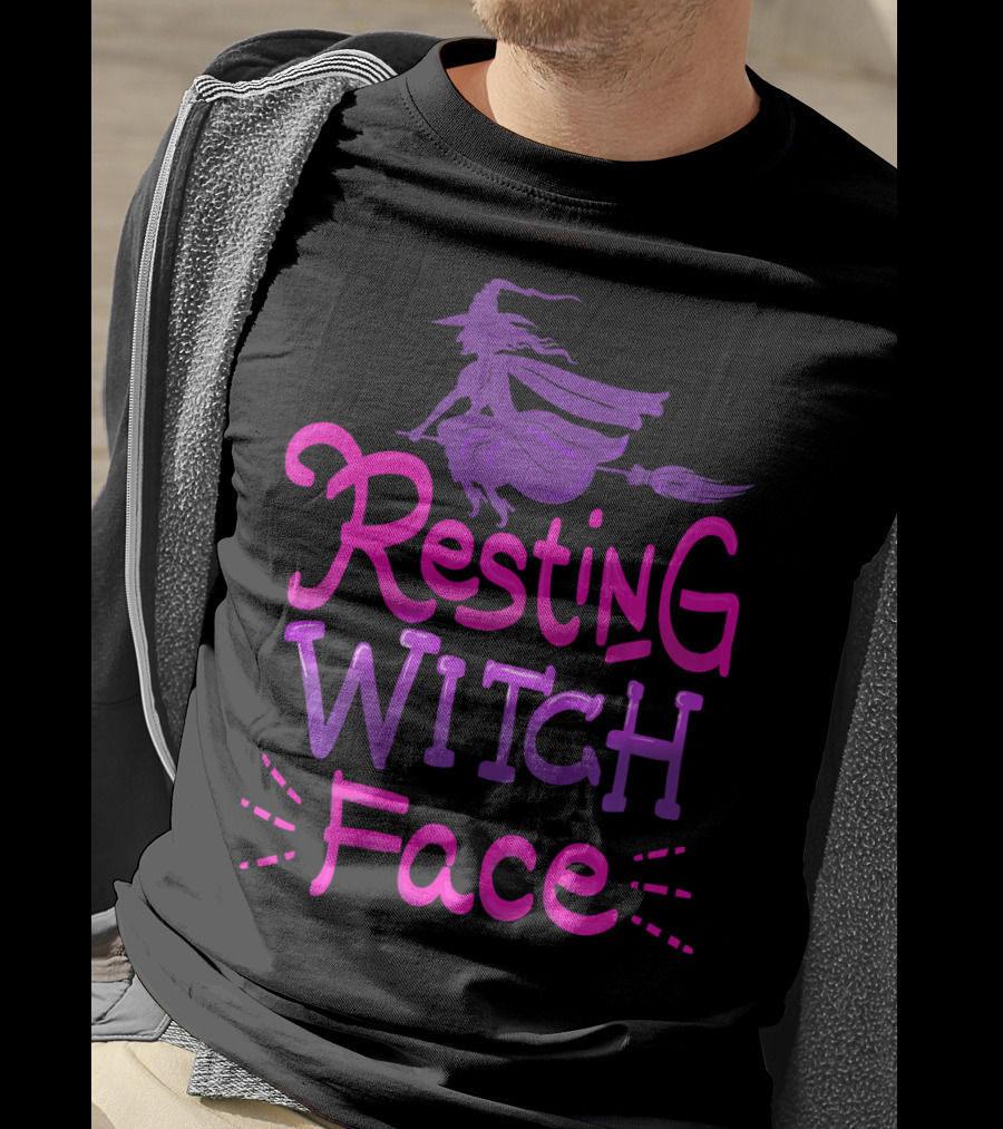 Resting Witch Face Halloween Broomstick T-Shirt