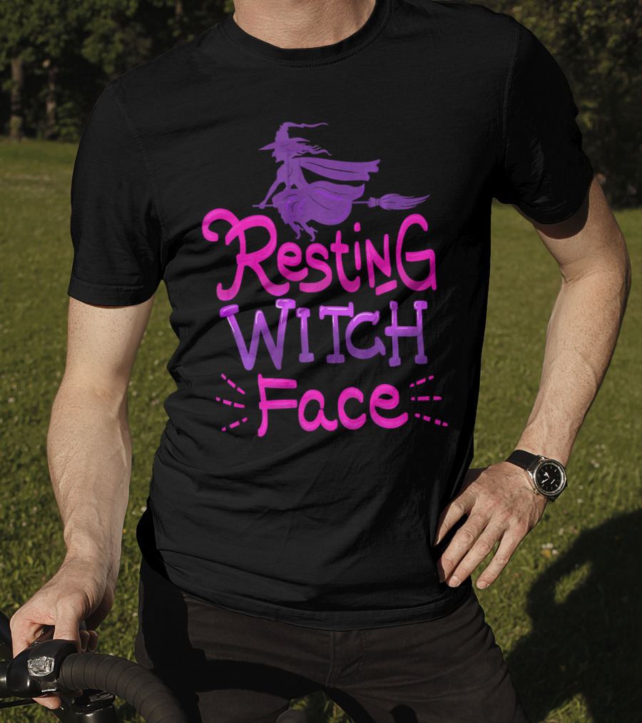 Resting Witch Face Halloween Broomstick T-Shirt