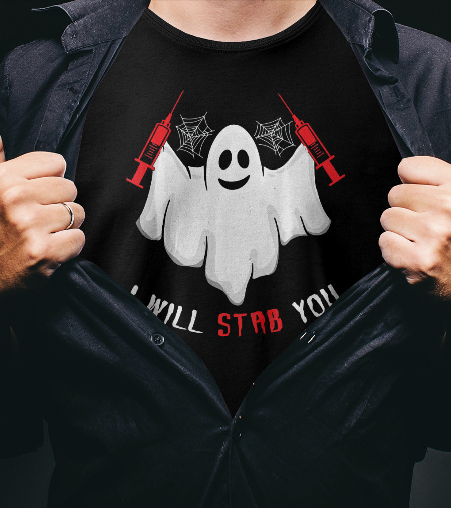 I Will Stab You Ghost Nurse With Syringes And Cobwebs T-Shirt