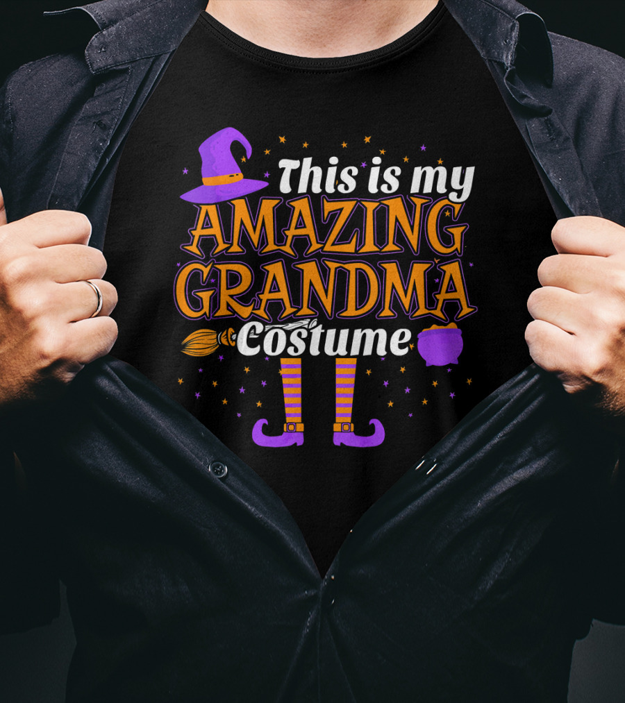 This Is My Amazing Grandma Costume Witch Hat Broom Cauldron Halloween T-Shirt