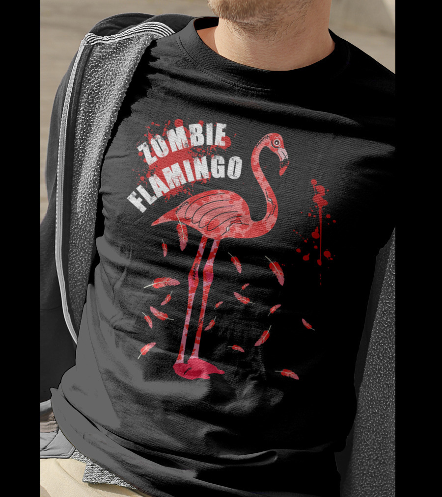 Zombie Flamingo Bird Feathers Splatter T-Shirt