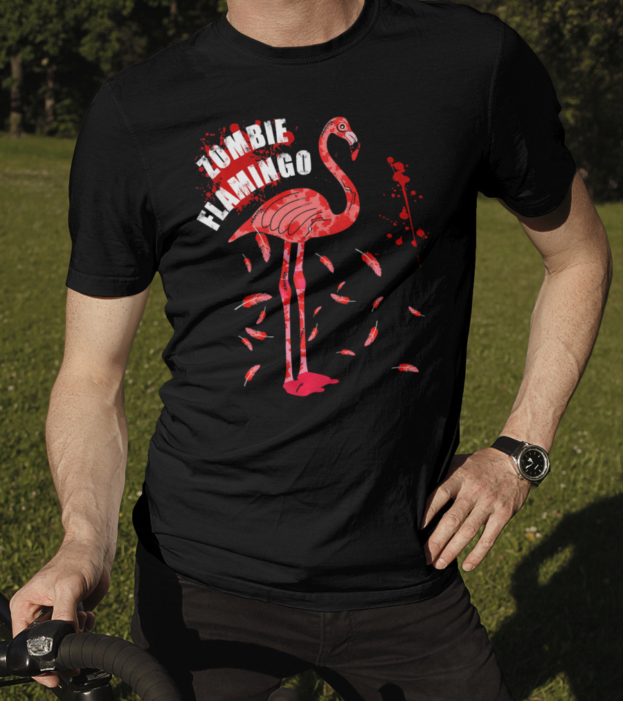 Zombie Flamingo Bird Feathers Splatter T-Shirt