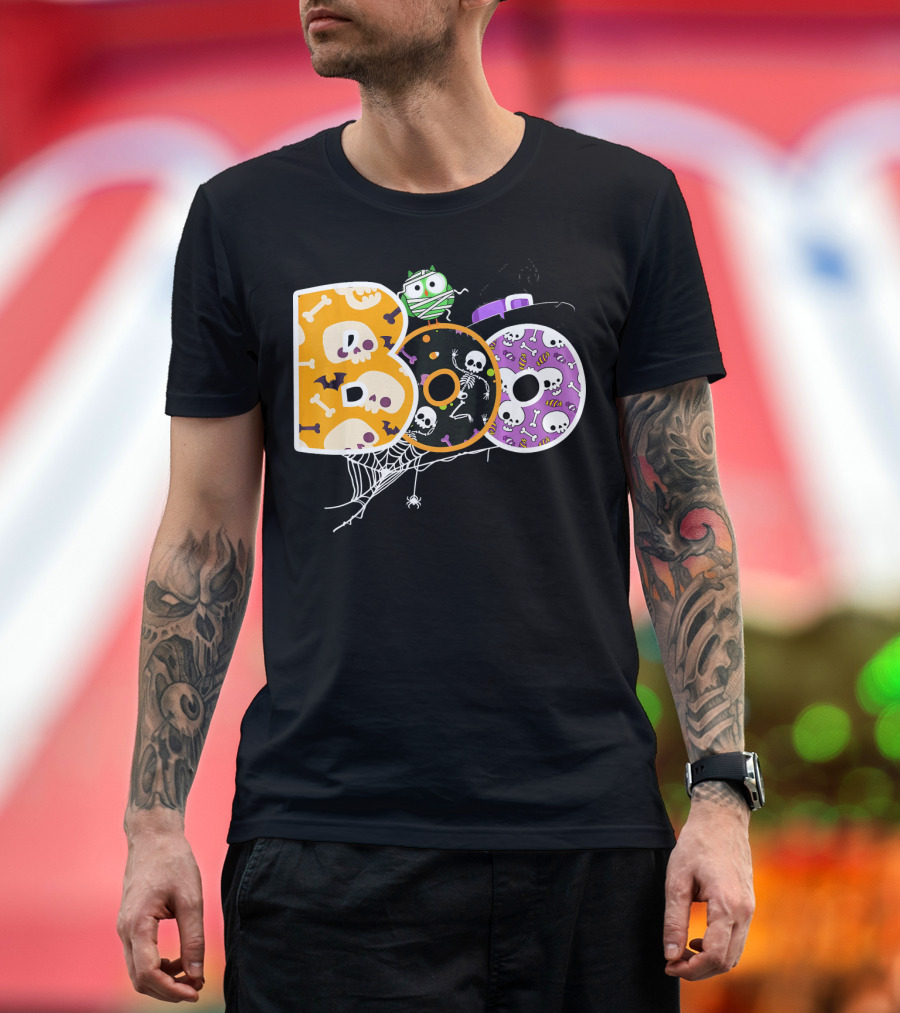 Boo Halloween Skeleton Spider Web Mummy Spooky T-Shirt