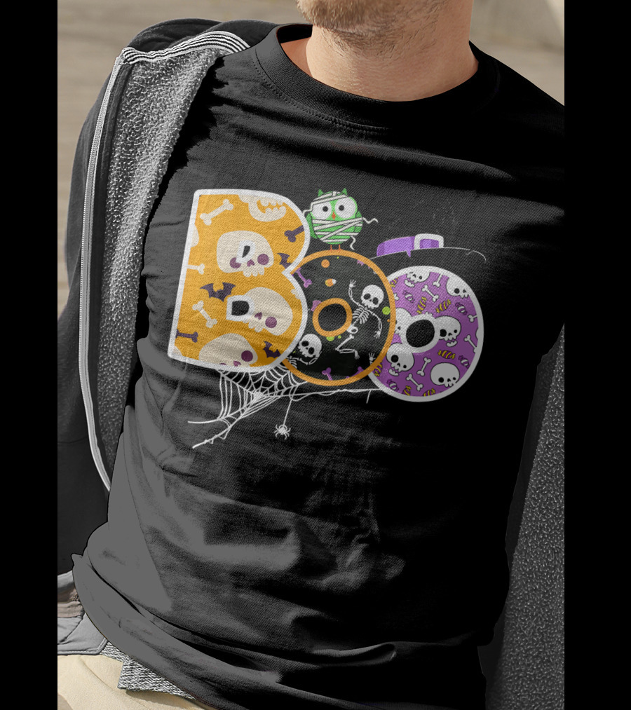 Boo Halloween Skeleton Spider Web Mummy Spooky T-Shirt