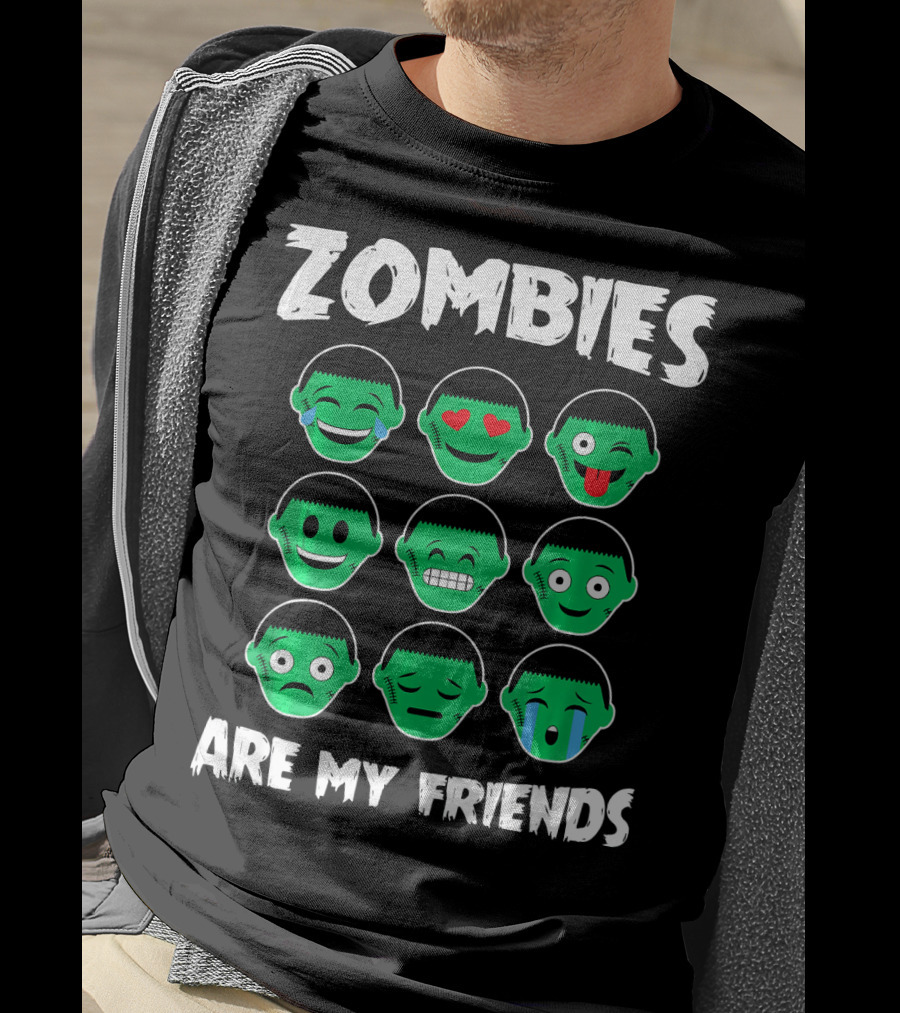 Zombies Are My Friends Funny Zombie Emoji Collection T-Shirt