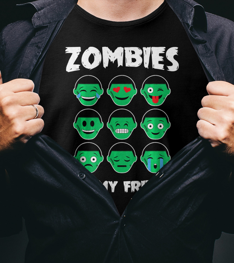 Zombies Are My Friends Funny Zombie Emoji Collection T-Shirt