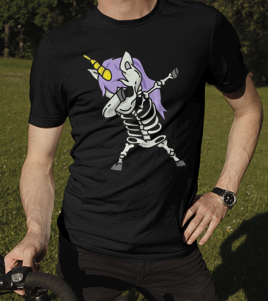 Skeleton Unicorn Dabbing Scary Cool Halloween Co T-Shirt