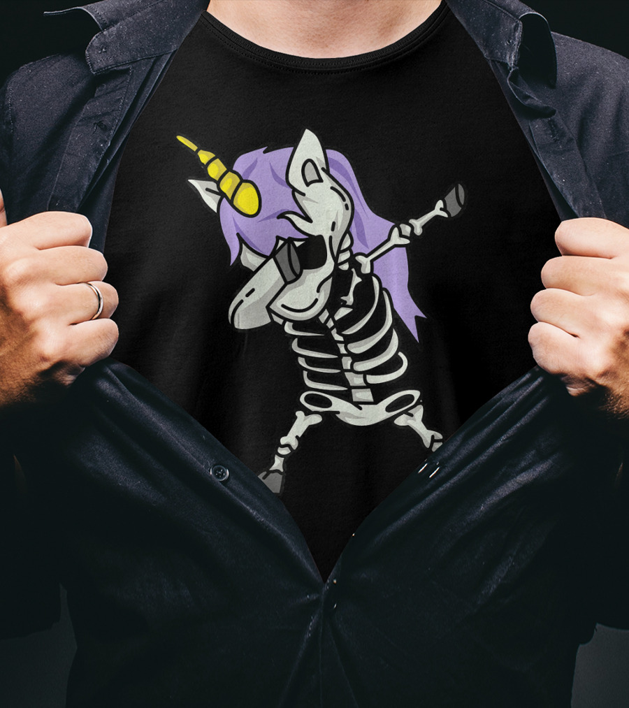 Skeleton Unicorn Dabbing Scary Cool Halloween Co T-Shirt