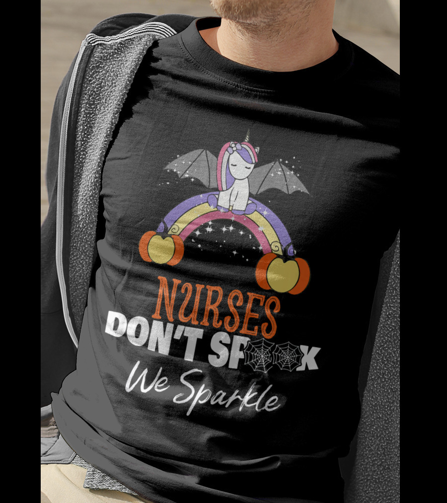 Nurses Don't Spook We Sparkle Halloween Unicorn Rainbow T-Shirt