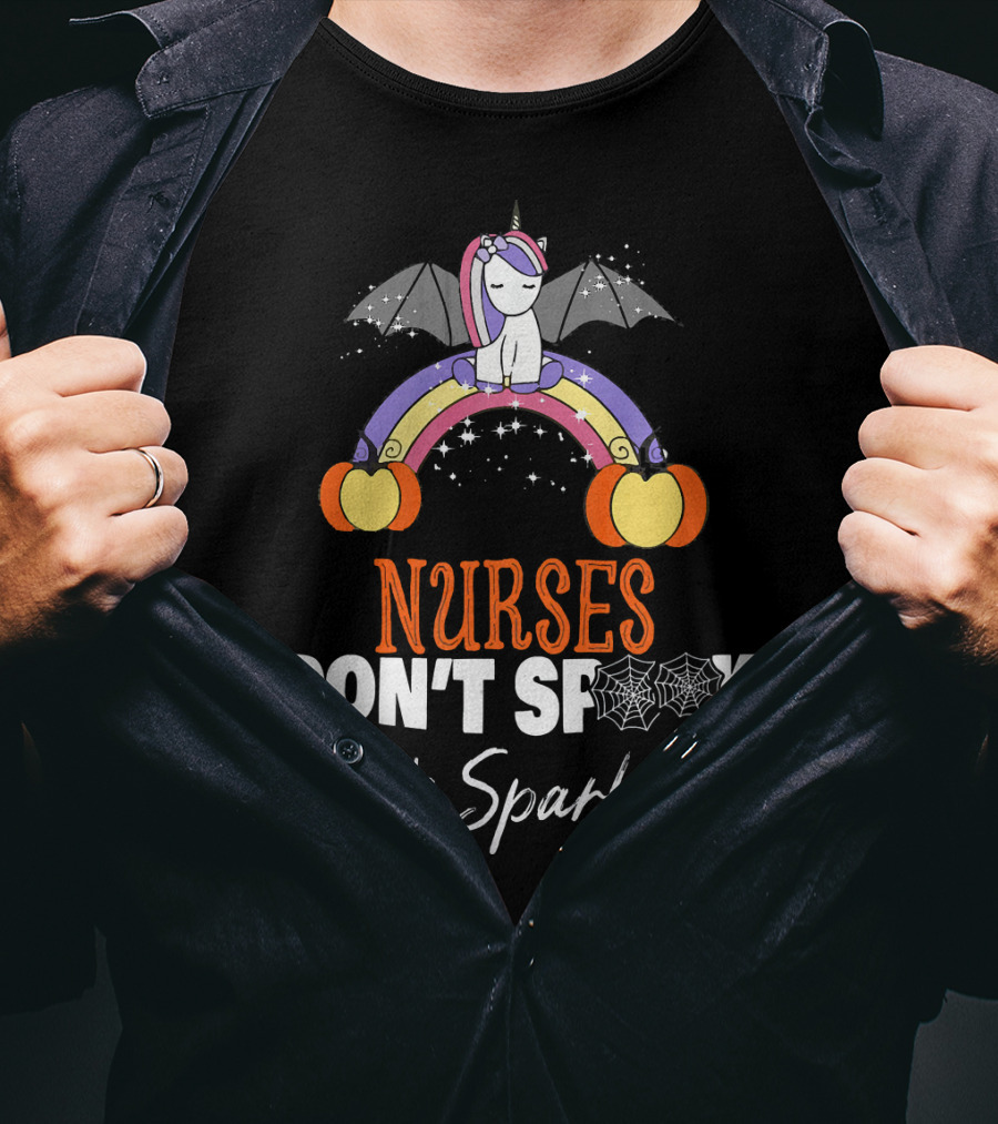 Nurses Don't Spook We Sparkle Halloween Unicorn Rainbow T-Shirt