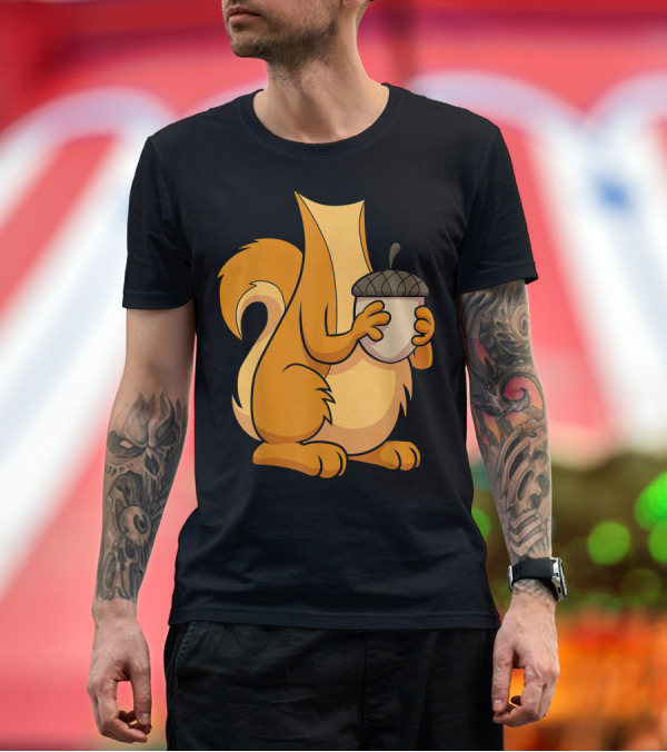 Premium T-Shirt: Squirrel Holding Acorn Cartoon T-Shirt Squirrel Holding Acorn Cartoon T-Shirt