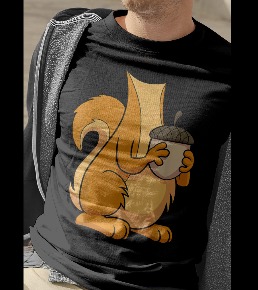 Squirrel Holding Acorn Cartoon T-Shirt