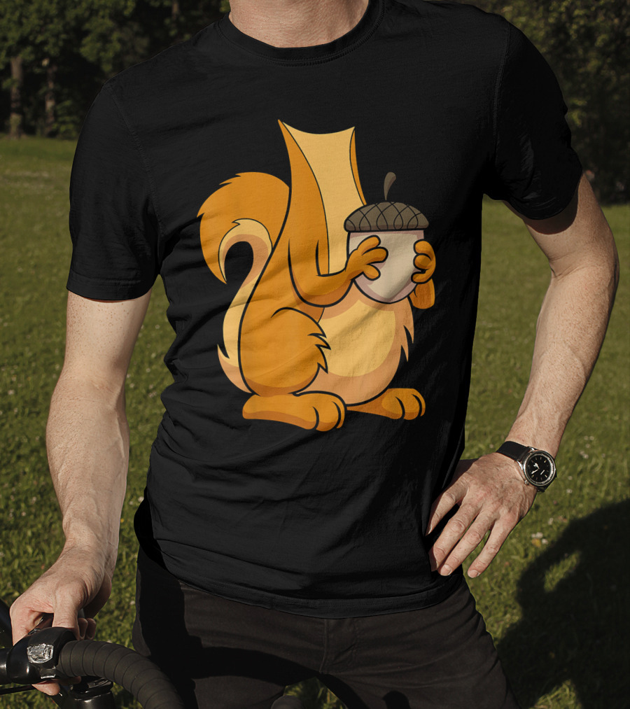 Squirrel Holding Acorn Cartoon T-Shirt