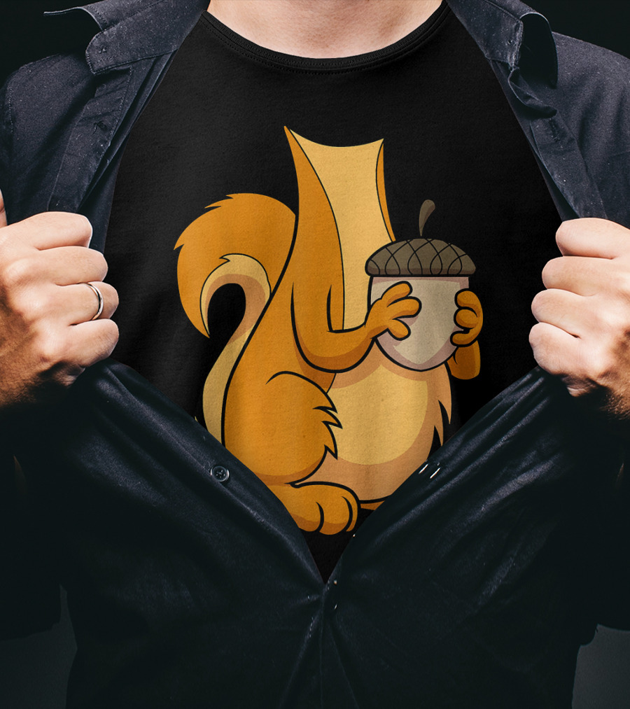 Squirrel Holding Acorn Cartoon T-Shirt