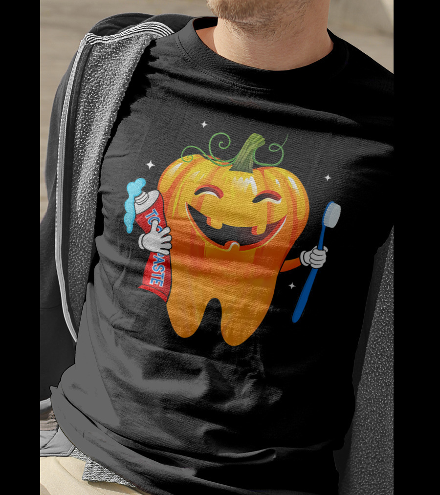 Dental Toothpaste Halloween Pumpkin With Toothbrush T-Shirt