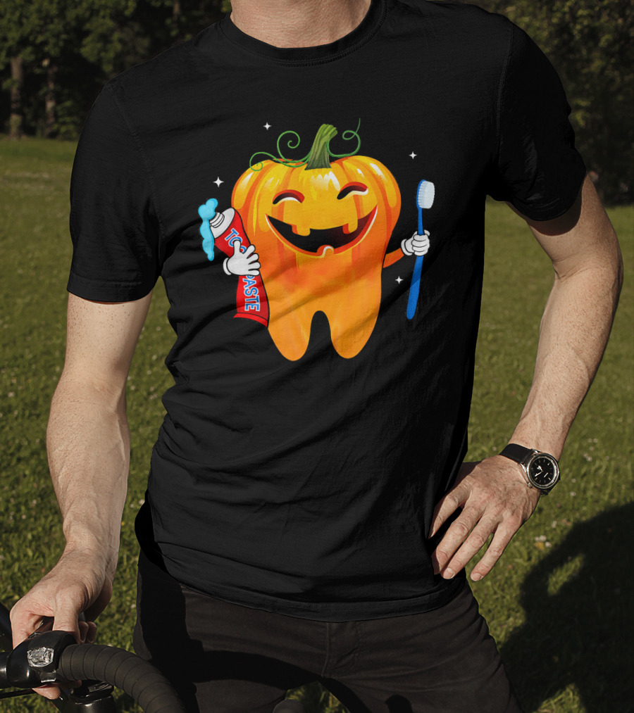 Dental Toothpaste Halloween Pumpkin With Toothbrush T-Shirt