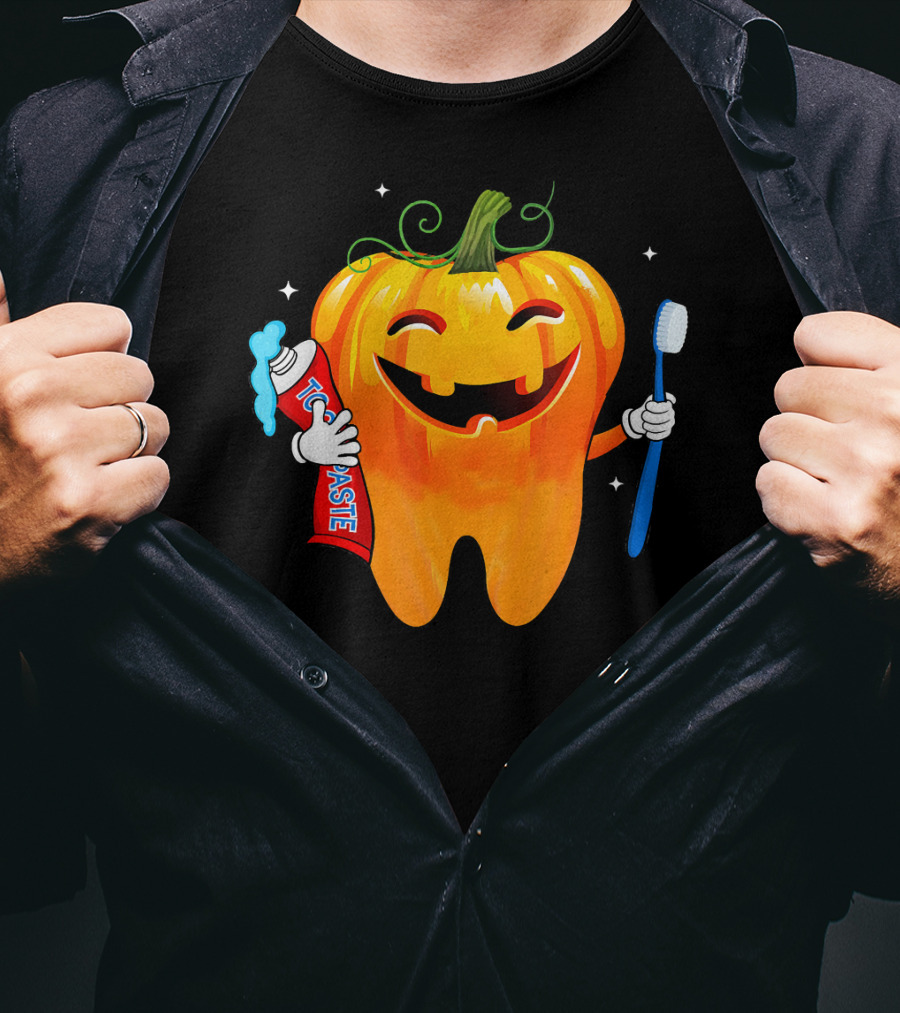 Dental Toothpaste Halloween Pumpkin With Toothbrush T-Shirt