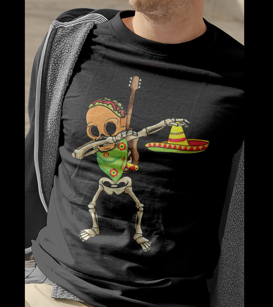 Dabbing Skeleton Taco Halloween Dia De Los Muertos Sombrero T-Shirt