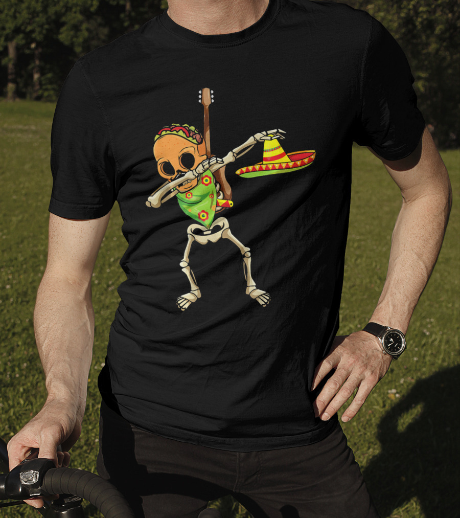 Dabbing Skeleton Taco Halloween Dia De Los Muertos Sombrero T-Shirt