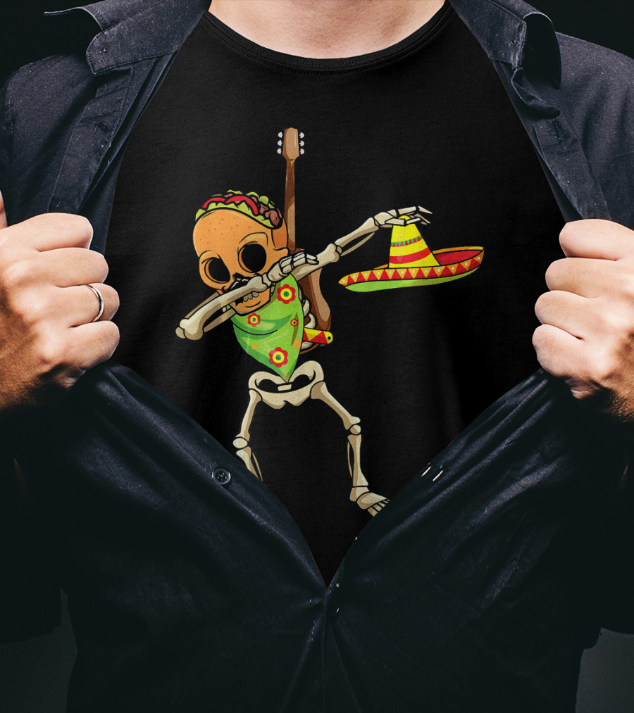 Dabbing Skeleton Taco Halloween Dia De Los Muertos Sombrero T-Shirt
