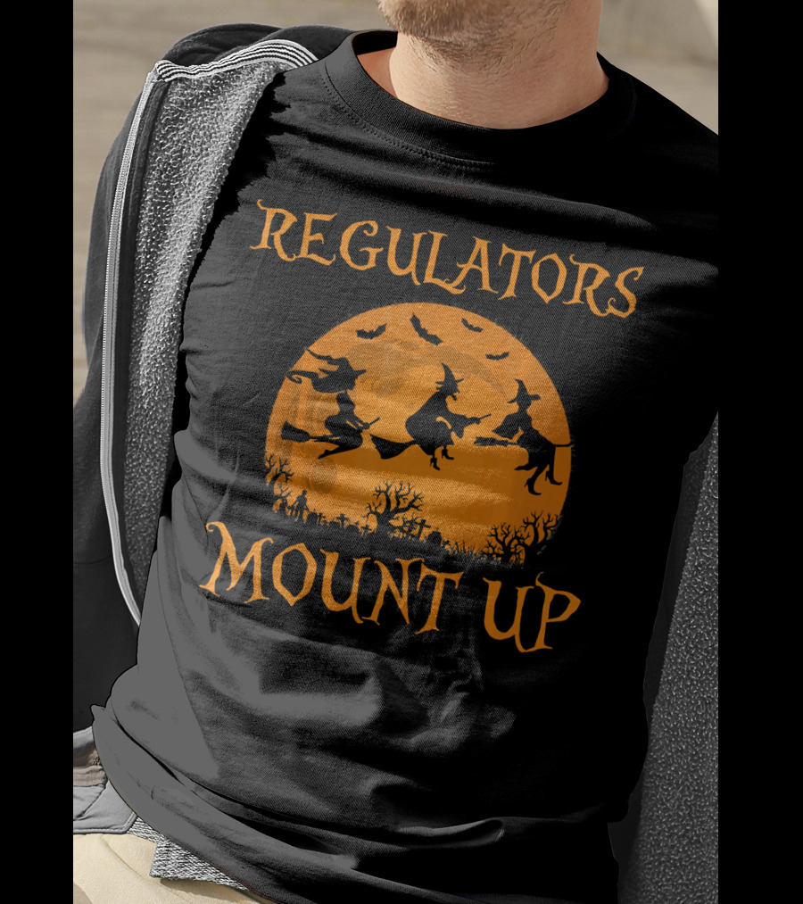 Regulators Mount Up Halloween Witch Flying Broomsticks Moon Scene T-Shirt