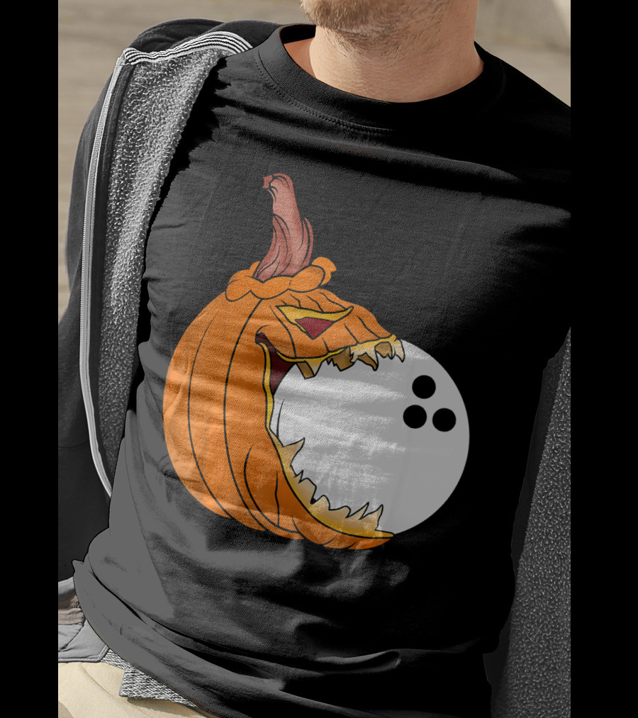 Pumpkin Carving Eating Bowling Ball Halloween Fun T-Shirt