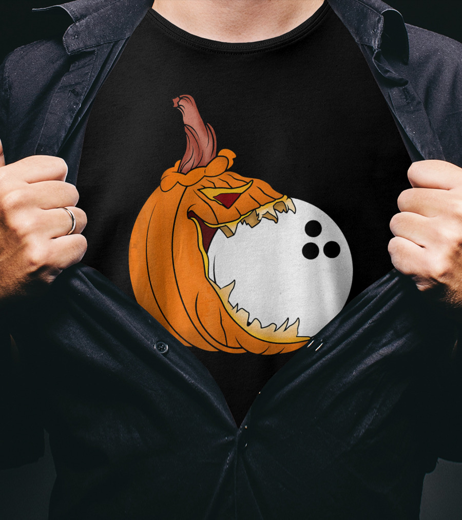 Pumpkin Carving Eating Bowling Ball Halloween Fun T-Shirt