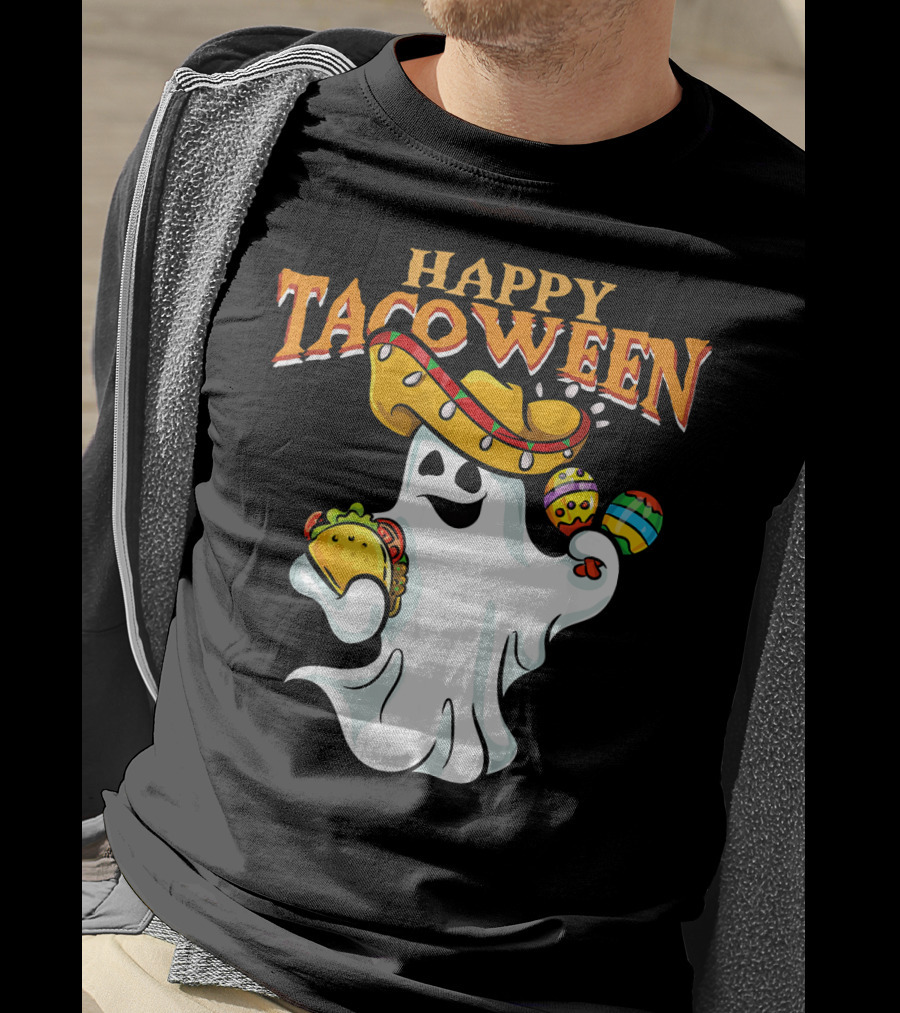 Happy Tacoween Halloween Mexico Mexica Ghost Sombrero Taco Balloon T-Shirt