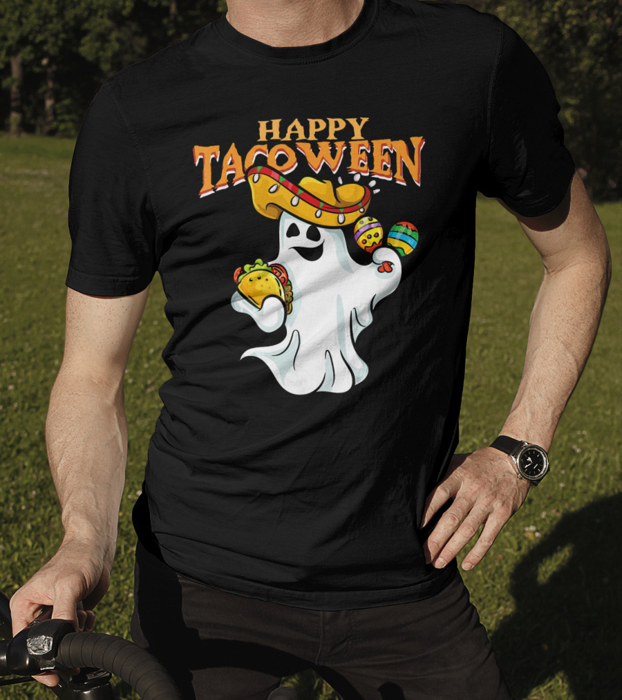 Happy Tacoween Halloween Mexico Mexica Ghost Sombrero Taco Balloon T-Shirt
