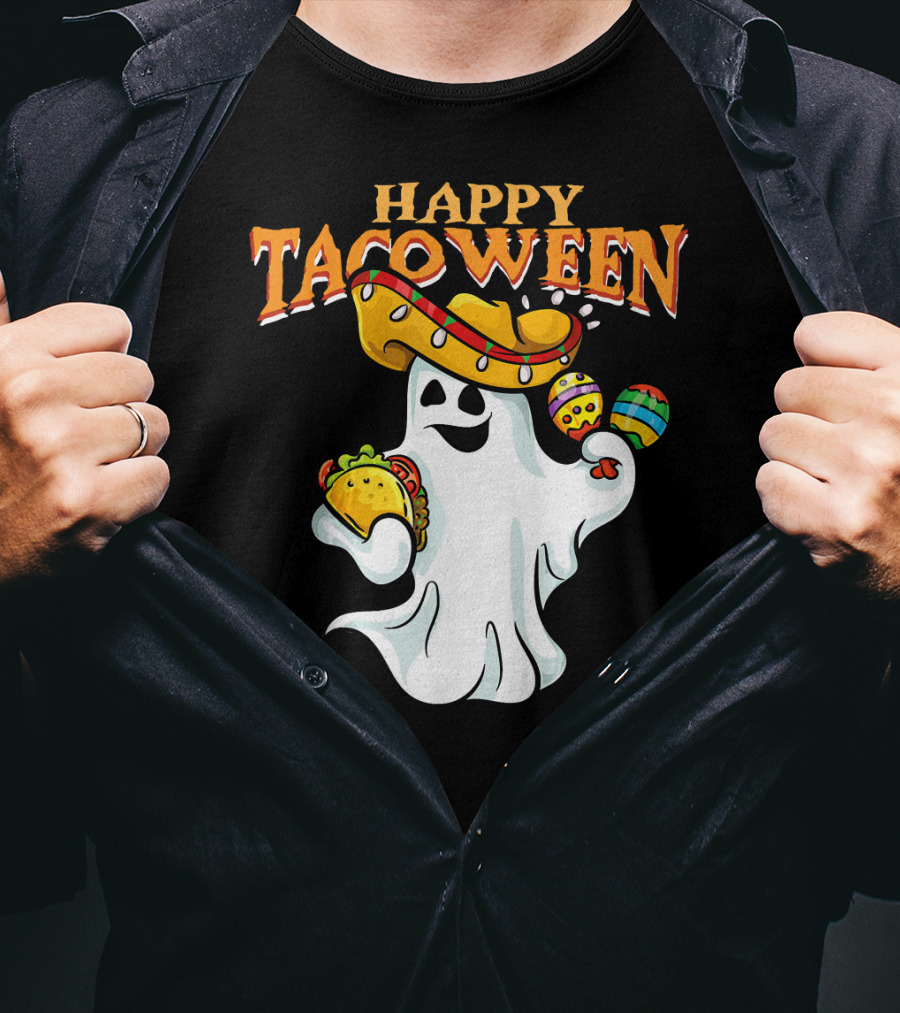 Happy Tacoween Halloween Mexico Mexica Ghost Sombrero Taco Balloon T-Shirt
