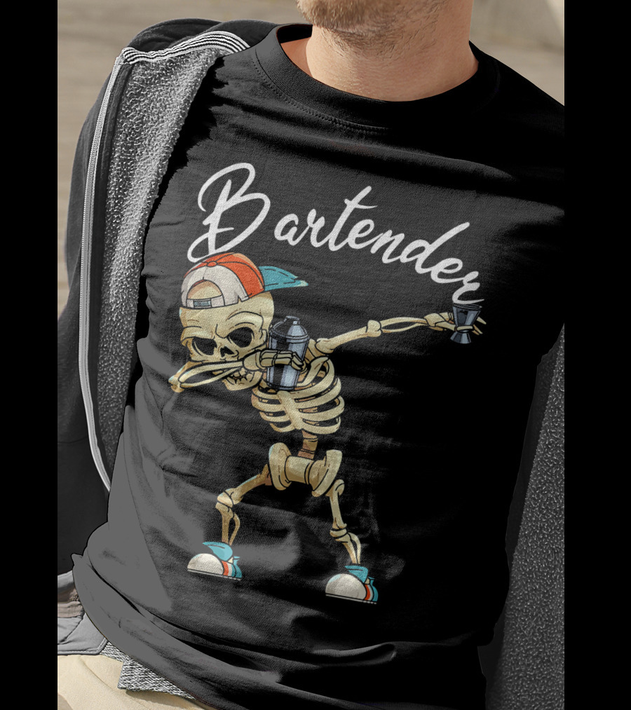Bartender Skeleton Dab With Shaker And Glass T-Shirt