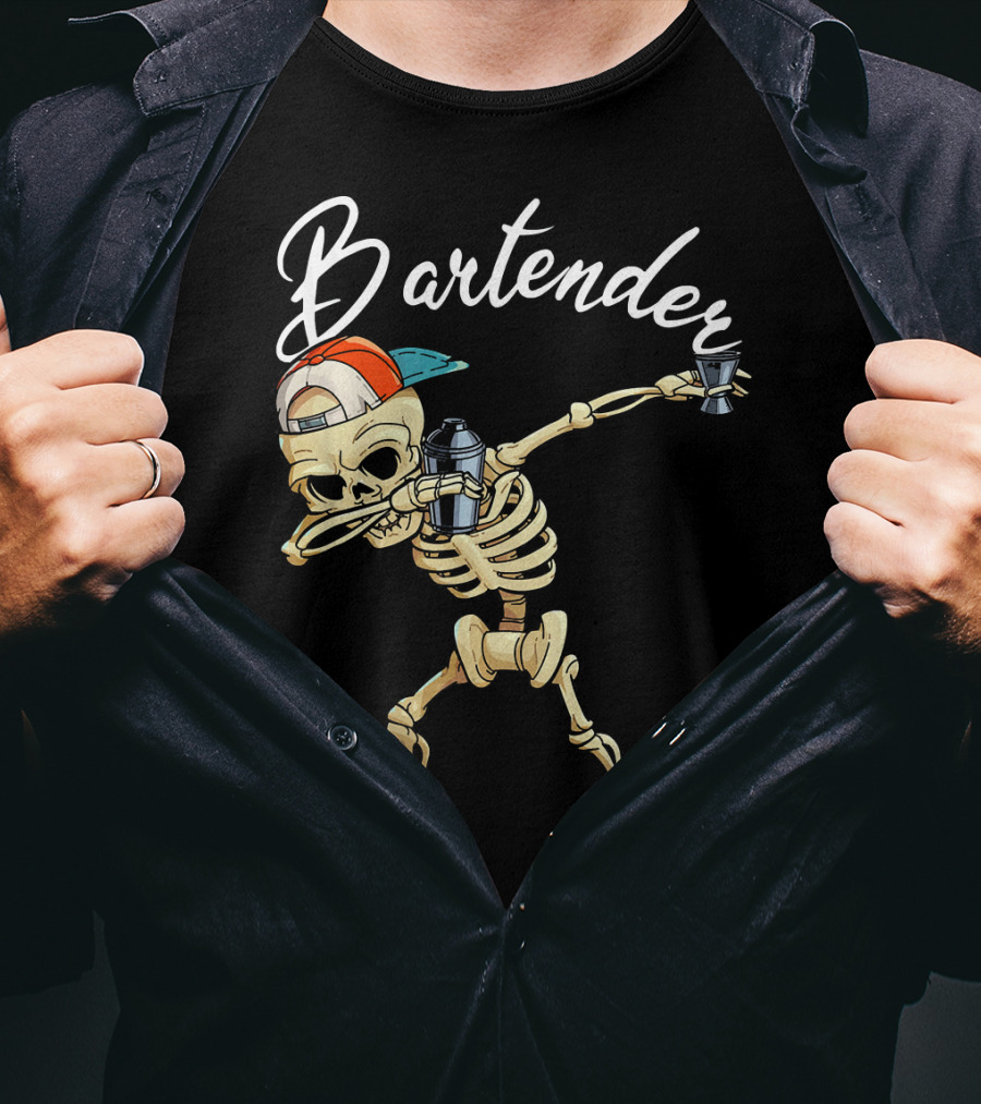 Bartender Skeleton Dab With Shaker And Glass T-Shirt